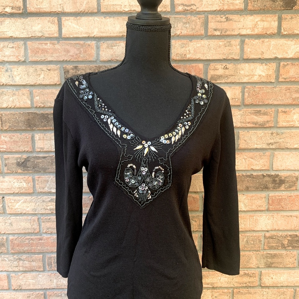 Black Pullover w/ Sequin Design by Joseph A (small)